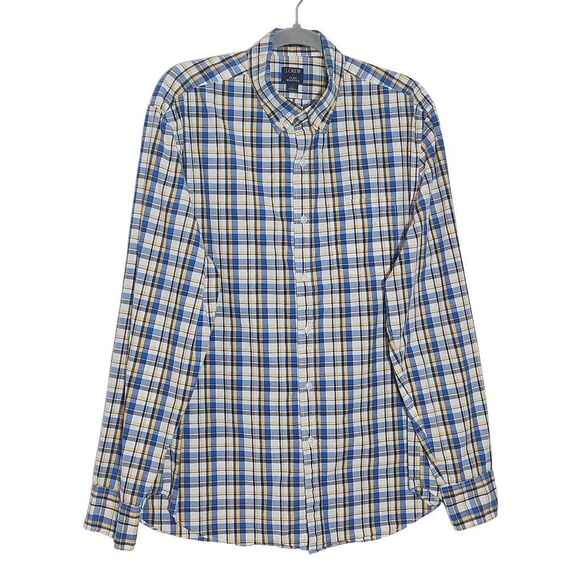 J. Crew Yellow and Blue Plaid Button Down Shirt Size Large Preppy Plaid Shirt - Picture 1 of 8